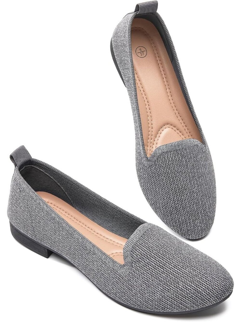 Women's Sparkly Dark Grey Mesh Slip on Loafers Soft Memory Foam Flat Dress Shoes